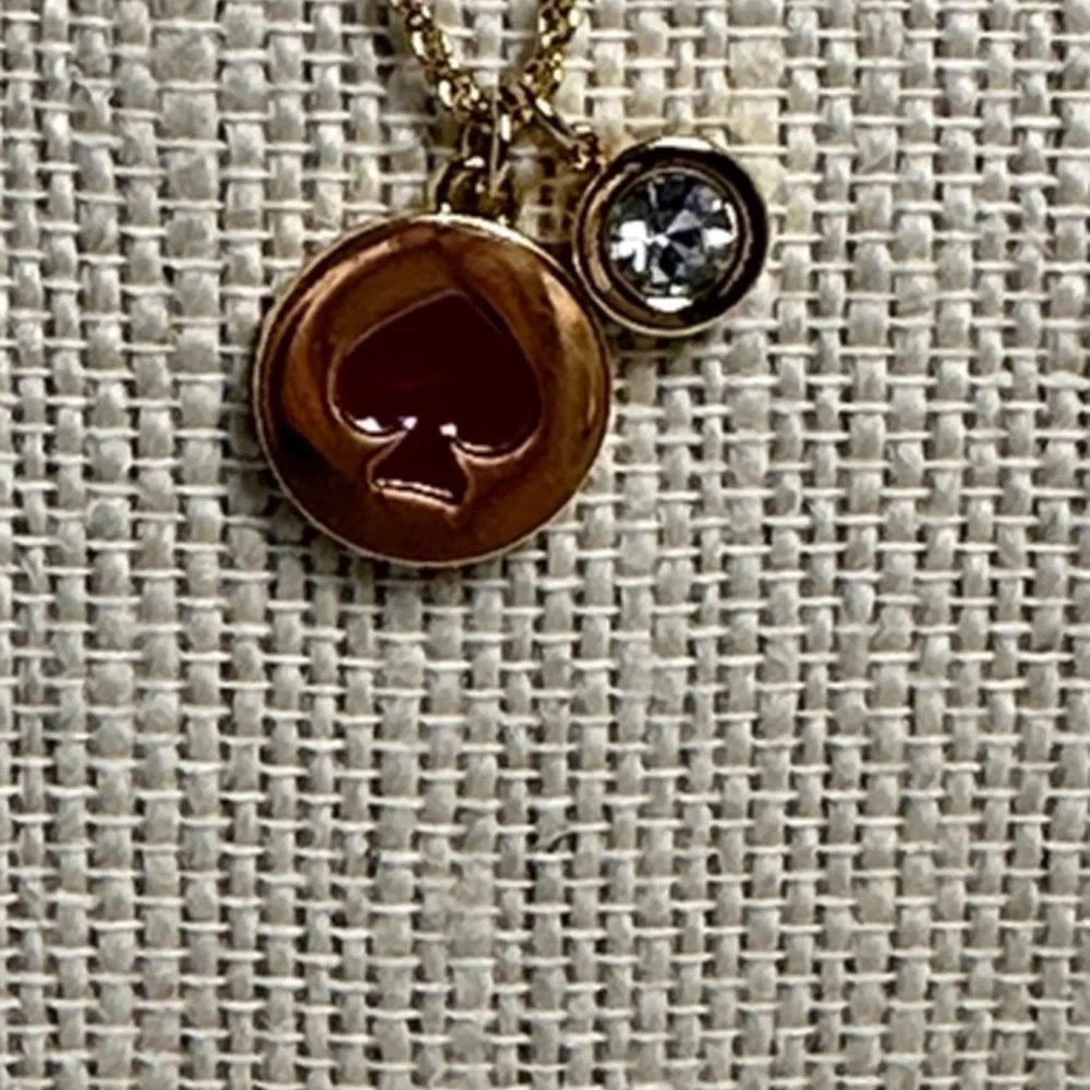 Kate Spade Gold Necklace with Red Spade & Crystal Charm – 16.5” with 3” Extender